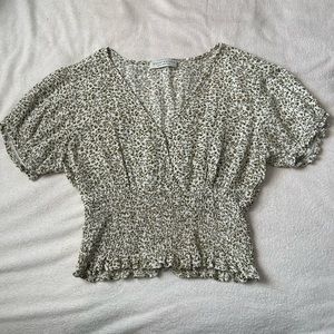 Green and white V-Neck crop top